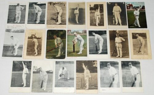 Individual player postcards early 1900s. Twenty original individual postcards, each depicting an individual player, some real photograph, the odd colour. Players include K.L. Hutchings, J. Seymour (Kent), J.T. Tyldesley 92 copies) (Lancashire), G.L. Jesso