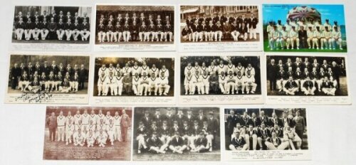 Touring team postcards 1926-1958. Ten mono team postcards, the majority real photographs. Teams are Australia 1926 (Bolland), 1934 (Photo-Work, Brighton), 1938 ('S&F'), South Africa 1929 (Jaeger advertising), 1935 (two copies, 'A.W.S.'), 1947 ('A.W.S.'), 