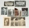 Early cricket postcards. Eight real photograph postcards of players and teams including three Wrench Series, no. 1388 W. Rhodes, no. 1391 G.H. Hirst, no. 1392 Clem Hill (adhesive marks to verso). Also M.A. Noble (Bolland), B.J.T. Bosanquet (T.G. Foster, B