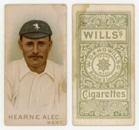 Wills's Cigarettes 'Cricketers'. W.D. & H.O. Wills, Bristol & London, 1896. Individual card from the series of fifty, of Alec Hearne, Kent. Minor staining, otherwise in good/ very good condition - cricket