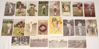 Cricket postcards and greetings cards. Small box comprising a collection of over two hundred mainly modern cricket postcards and greetings cards featuring grounds, players, humour, philatelic, cricket art etc. Includes eighteen early 1900s cricket postcar