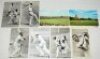 Signed cricket player postcards. Six mono postcards of players in batting action, each signed by the featured player. Includes five 'Famous Cricketers' series postcards by Stamp Publicity, signed to the front by Don Bradman, Glenn Turner, Zaheer Abbas, Le