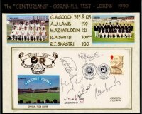 'The "Centurians [sic]"- Cornhill Test- Lord's 1990. Official T.C.C.B./ Stamp Publicity commemorative cover for the New Zealand and India tours to England 1990, signed by the five players who scored centuries in the England v India Test at Lord's. Signatu