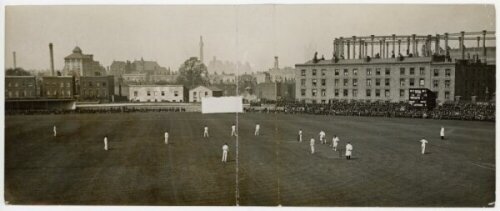 Surrey v Gentlemen of England 1906. Original panoramic view of the match in progress at The Oval, 16th- 18th April 1906. The image depicts W.G. Grace and E.H.D. Sewell running a single for The Gentlemen in their first innings. In the background is the ico