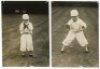 Young boy cricketer. Collection of Victor Forbin. Four original mono press photographs of a young boy in cricket attire, two each in batting and wicketkeeping poses. Pencil annotations to verso, 'D.M.[Daily Mirror?] Sept 1st Page 1', with stamps for V. Fo - 3