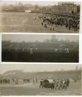 Yorkshire C.C.C. early 1900s. Three original mono press photographs of scenes of Yorkshire playing Surrey, two at Bramall Lane, Sheffield, possibly 1906, the other at The Oval. The images depict the match in progress, large crowd in the stand at Sheffield