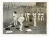 Surrey C.C.C. 1914. Two original mono press photographs of Surrey players practising in the nets at The Oval in 1914. One photograph, with accompanying original press cutting, depicts 'Brother Recruits for Surrey', Miles and John Howell, Miles padding up - 4
