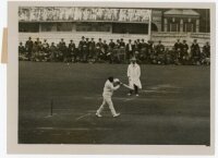 Kumar Shri Ranjitsinhji. Cambridge University, Sussex & England 1893-1920. Original mono press photograph of Ranji batting for Sussex against Essex at Leyton, 4th- 6th August 1920. Sussex won by an innings and forty runs, Ranji scoring 16 in Sussex's only