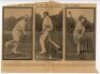 Politicians at cricket 1914. Two sets of three original mono press photographs of public figures, Sir Abe Bailey, Lord Lovat, and Viscount Castlereagh in bowling and fielding poses. The three images appeared in a Daily Mirror article, 'M.P.s Forget Politi - 3