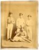 Bancroft family photograph, Wales, c.1890. Original early sepia photograph of William Bancroft Senior in top hat, William Bancroft Junior and Billy Bancroft wearing caps, all in cricket attire, with Billy's younger brother, Jack Bancroft, seated on the g - 2