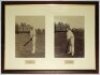 F. Mitchell and W.G. Druce. Cambridge University 1895. Two original sepia photographs, each depicting the player in batting pose at the wicket. The photographs, each measuring approx. 8"x10.5", mounted side by side with handprinted caption window mounted - 2