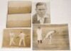 The Ashes. England v Australia 1921. Five original sepia photographs from the 1921 Ashes series. Includes three Central News press photographs of Cecil Parkin bowling for England in the third Test at Headingley, a head and shoulders portrait of Arthur Mai