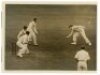 Australia tour to England 1926. Two original sepia press photographs from the tour match v Leicester, Aylestone Road, 1st- 4th May 1926. The photographs depict Jack Gregory struck on the knee during his innings of 120no in Australia's only innings, and Wa - 3