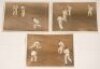 Australia tour to England 1926. Three original sepia press photographs from the tour match v Cambridge University, Fenners, 19th- 21st May 1926. The photographs depict Duleepsinhji playing a straight drive, Australian wicketkeeper, Ellis, celebrating taki