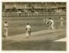The Ashes. England tour to Australia 1928/29. Two original sepia press photographs, one of Maurice Leyland playing a cover drive in England's first innings of the fifth Test, Melbourne, 8th- 16th March 1929 (timeless Test). Central Press Photos, 10"x8". T - 2