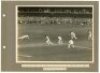 The Ashes. England v Australia 1930. Two pages taken from an album from the 1930 tour presented to Clarrie Grimmett. Each page features an original mono press photograph of action from the Ashes Test series, laid down to the page with a typed caption moun - 2