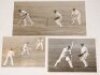 The Ashes. Australia tour of England 1934. Three original sepia and mono press photographs of action from the 1934 tour. Patsy Hendren playing a pull shot off the bowling of Fleetwood-Smith for M.C.C. at Lord's during his innings of 135, Arthur Chipperfie