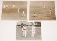 South Africa tour to England 1935. Three original sepia press photographs of action from the 1935 tour. Images are Eric Rowan and Bruce Mitchell walking out to bat in the tour match v Scotland, Forthill, Dundee, 22nd & 23rd June 1935. Star Photos of Perth