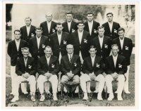 New Zealand tour to India and Pakistan 1965. Original mono press photograph of the New Zealand touring party seated and standing in rows wearing tour blazers. Press caption to verso states the photograph was taken in Christchurch prior to the tour. Player