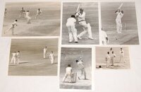 Sir Garfield St. Aubrun 'Garry' Sobers. Barbados, South Australia, Nottinghamshire & West Indies 1952-1974. Six original mono press photographs of Sobers in batting and bowling action for West Indies and Rest of the World 1957-1974. Official press stamps 