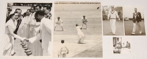 West Indies 1950s and 1960s. Two original mono press photographs, one of Princess Margaret being introduced to the teams at the Kensington Oval, Barbados, date stamped to verso 15th February 1955, and Rohan Kanhai playing a hook shot in the third Test v A