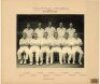 'New South Wales v Marylebone C.C. Sydney 21st- 24th Feb. 1947'. Excellent official mono photograph of the New South Wales team seated and standing in rows wearing cricket attire. Players featured include Lush (Captain), Lindwall, Carmody, Morris, Kissell