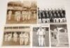 Australia tours to England 1938-1961. Five original mono press photographs including two depicting the Australians walking on to the field at Taunton, one in 1934, the other 1938, also Sydney Barnes at Leicester 1948, Keith Miller bowling in the nets prio