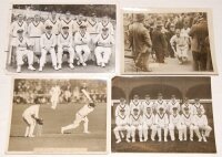 Don Bradman at Worcester 1930-1948. Four original mono press photographs of Bradman and the Australians in tour matches at Worcester. Images include two team photographs taken at Worcester on the 1930 and 1948 tours, also Bradman scoring a boundary on his