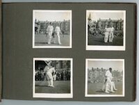 Cricket at Scarborough 1948-1950. Photograph album comprising fifty five nicely presented small candid photographs of players walking out to bat, amongst the crowds, and teams at Scarborough. Players featured include Hutton, Watson, Dews, Wooller, Wilson,