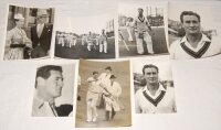 Keith Ross Miller. Victoria, New South Wales, Nottinghamshire & Australia 1937-1957. An interesting selection of twenty five original mono press photographs of Miller, including match action batting, bowling and fielding, team images, being presented to T