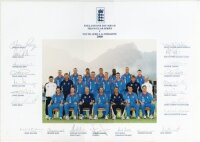 'England One Day Squad. Triangular Series v South Africa & Zimbabwe 2000'. Official colour photograph of the England players and support staff. The photograph, by Vivian Allen, Cape Town, with mount overlay with printed title and players names to borders,