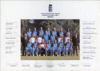 England 2000-2001. Official colour team photograph of the England One Day team who played in Pakistan & Sri Lanka in 2000/2001. Photograph to official photographers mount with title to top and names of team printed borders. Signed in pencil to borders by 