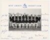 Kent C.C.C. c.1966/67. Official mono printed photograph of the Kent team seated and standing in rows wearing Kent blazers. Fully signed in ink to the borders by all sixteen featured players. Signatures include Cowdrey (Captain), Leary, Denness, Dixon, Wil