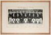 'South African Nuffield Schools Cricket Team. England 1963. Visitors at Old Trafford on 17th July, 1963'. Official mono photograph of the South African Schools touring party of 1963, seated and standing in rows wearing tour blazers. Notable players featur