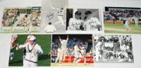 Australian Test cricketers 1990s. Four colour and three mono original press photographs of Australians in match action, either for their country or county. Each signed by the featured player(s). Signatures are Stuart Law, Graeme Wood, Mark Taylor, Geoff M