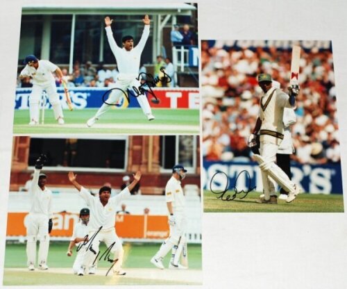 Pakistan and England Test cricketers 1980s-1990s. A good selection of over fifty colour and mono press photographs featuring Test and one day international series in England. Includes three signed by the featured player, signatures are Waqar Younis, Musht
