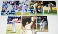 England Test and County players signed photographs 1990s-2010s. Twenty original colour press photographs of England Test players in match action, practising etc. Each photograph signed by the featured player. Signatures are Root, Broad, Caddick, Salisbury