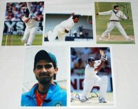 India Test players signed photographs 1990s-2010s. Five original colour press photographs of India Test players in match action etc. Each photograph signed by the featured player. Signatures are M.S. Dhoni, Javagal Srinath, Sourav Ganguly, Ishant Sharma a