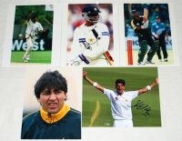 Pakistan Test players signed photographs 1990s-2010s. Fifteen original colour press photographs (one printed) of Pakistan Test players in match action etc. Each photograph signed by the featured player. Signatures are Inzamam-ul-Haq, Saqlain Mushtaq, Azha