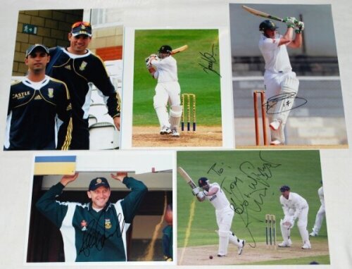 South African Test players signed photographs 1990s-2010s. Fifteen original colour press photographs of South African Test players in match action etc. Each photograph signed by the featured player. Signatures include A.B. de Villiers, Donald (two differe