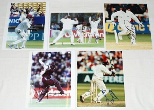 West Indies Test players signed photographs 1990s-2010s. Fifteen original colour (one mono) press photographs of West Indies Test players in match action, portraits etc. Each photograph signed by the featured player. Signatures are Lara (two different), H