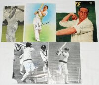 Australia Test players signed photographs 1950s-1990s. Seven original mono (one colour) press photographs eight colour and mono printed images (mainly cuttings, some laid to card) of Australian Test cricketers in match action, player portraits etc. Each i