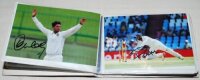 India Test cricketers 2010s. Album of twenty four postcard size colour photographs of Indian Test cricketers, each signed by the featured player. Signatures include Rohit Sharma, Ravi Ashwin, Ajinkya Rahane, Mohammed Shami, Varun Aaron, Karun Nair, Suresh