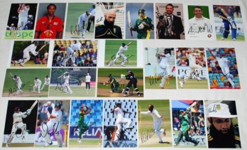 South Africa Test cricketers 2000s-2010s. Twenty four postcard size colour photographs of South African players in match action, portraits etc. Each photograph signed by the featured player. Signatures include Dale Steyn, Thami Tsolekile, Jacques Rudolph,