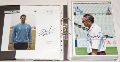 Signed county player photographs 2000s. Derbyshire to Hampshire. File comprising a large quantity of nicely presented modern colour images and the odd press photograph and cutting of county current and former players, coaches etc., each signed by the subj