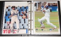 Signed India player photographs 1980s-2010s. Blue file comprising forty five colour and mono press photographs, the odd press cutting. Each signed by the featured player(s), either to the photograph or on mounted card. Signatures include Kirti Azad, Sunil