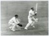 Don Bradman. Original mono press photograph of Bradman at the toss for innings at the first Test, Trent Bridge 1948. Signed to the photograph in ink by Bradman in later years. The photograph by Central Press Photos, has been cropped and measures 5"x8". So - 3