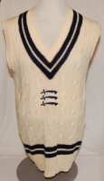 Robert Alec 'Bob' Gale. Middlesex 1956-65. Middlesex First XI sleeveless woollen sweater worn by Gale during his first class playing career with the club. Navy blue County emblem to chest and colours to neck and waist. The sweater by Jack Hobbs Ltd., Isli