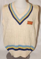 Mark Andrew Robinson (Northamptonshire, Canterbury, Yorkshire and Sussex 1987-2002). Yorkshire 1st XI sleeveless woollen sweater by 'MCM' with Yorkshire colours to waist and neck, sponsor's logo for Tetley Bitter to chest. The sweater issued to and worn b