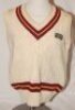 Mark Andrew Robinson (Northamptonshire, Canterbury, Yorkshire and Sussex 1987-2002). Northamptonshire 1st XI short sleeve woollen sweater by Fullers with Northamptonshire colours to waist and neck, and sponsor's logo for Carling Black Label to chest. The 